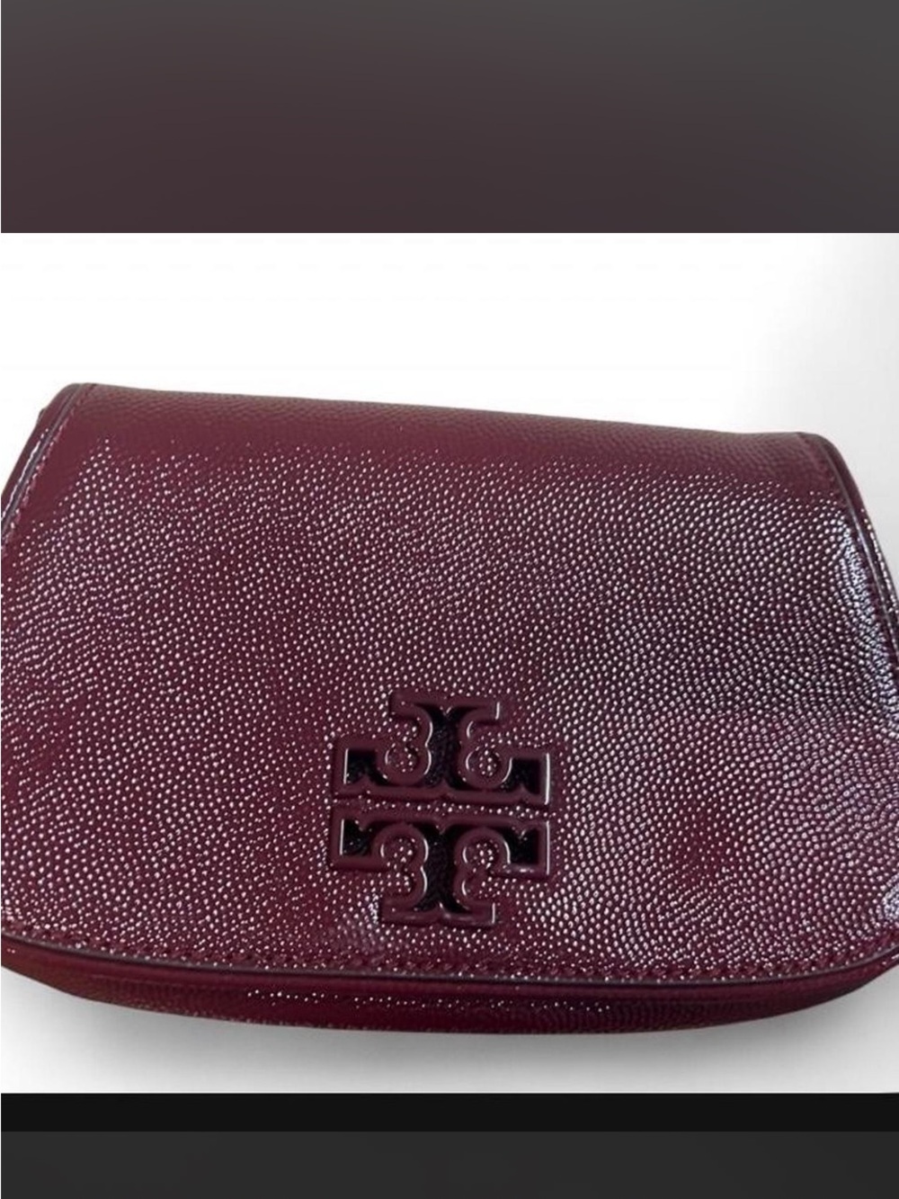 Tory Burch Burgundy Pebbled Leather Phone Case with Logo